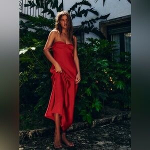 Zara Red Satin Midi Dress